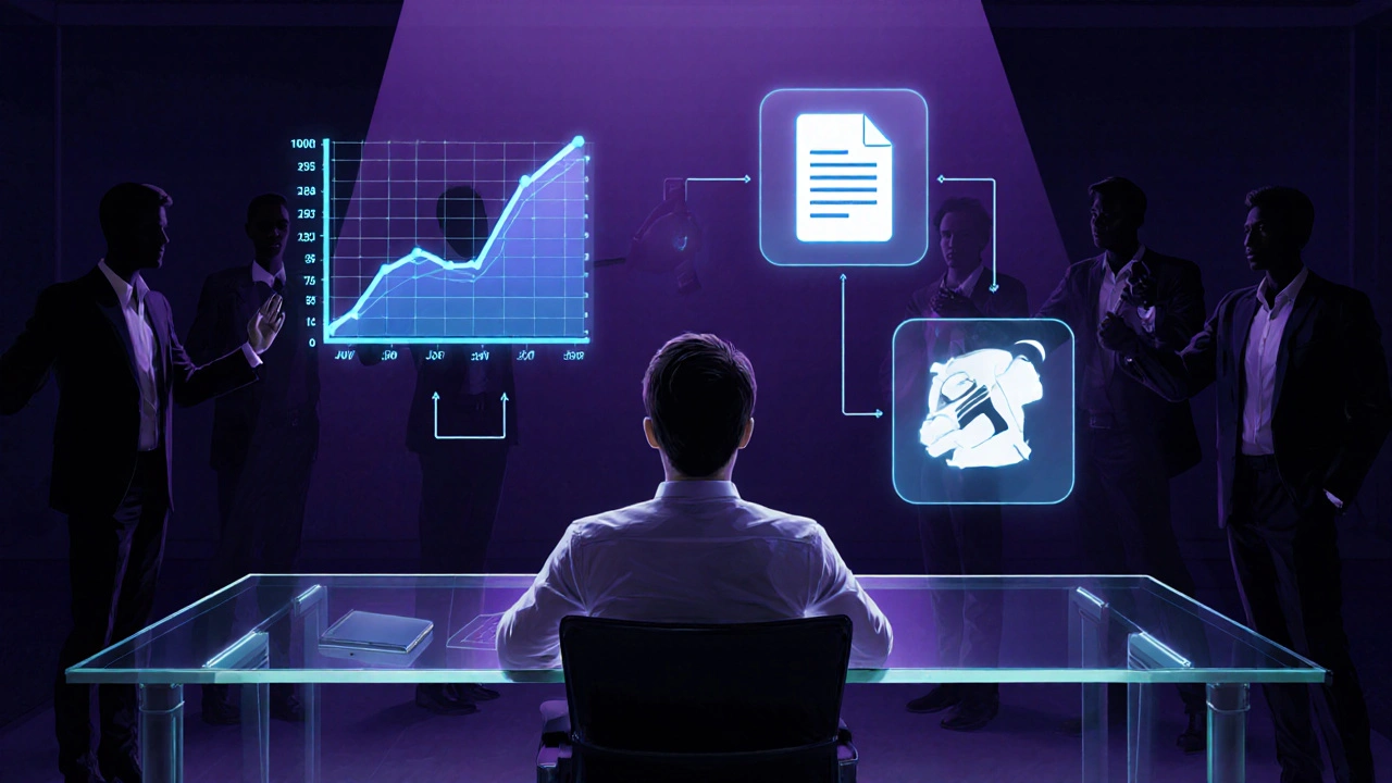 Analyst beobachtet Hologramme von Hashrate, Wallet‑Wachstum und Regulierungs‑Icons.