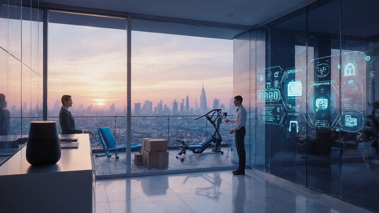 Smart‑Home‑Wohnung mit digitaler Steuerung, Rooftop‑Terrasse und Concierge‑Bereich.