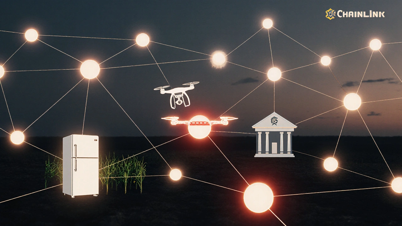 Ein Netzwerk aus Sensoren sendet Daten an einen dezentralen Oracle-Knoten mit einem fehlerhaften Knoten.