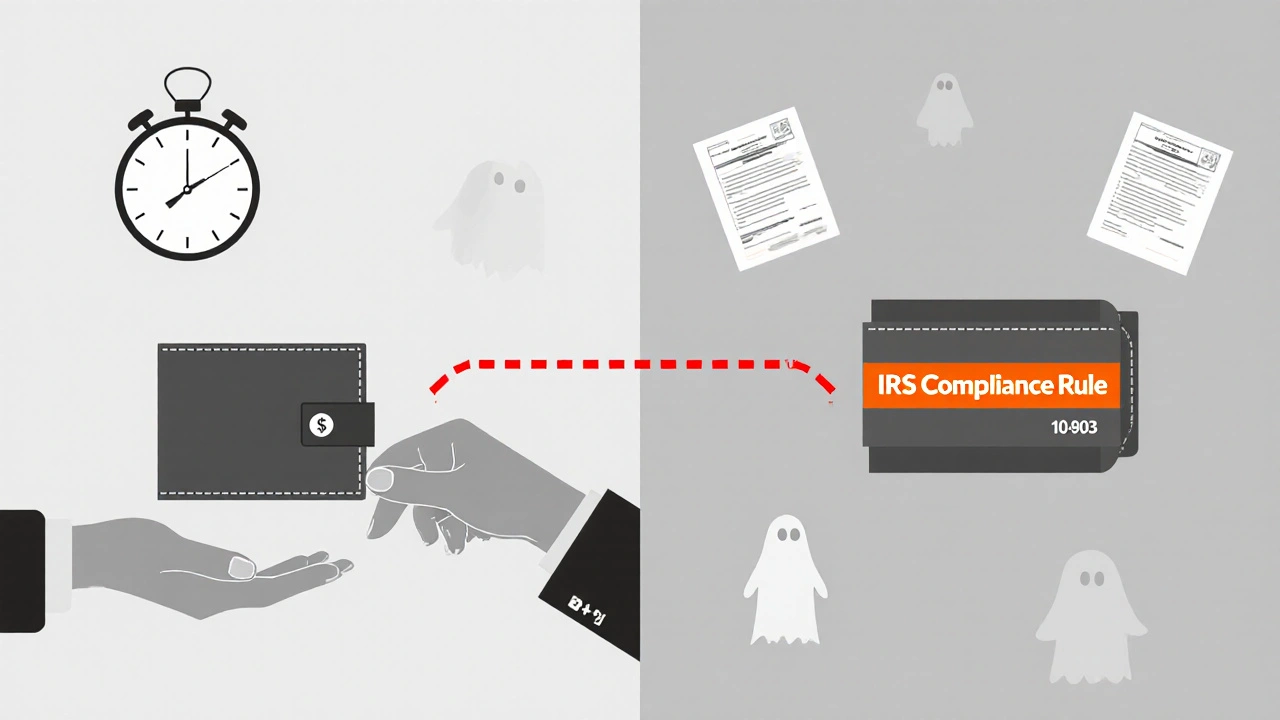 Zeitlicher Vergleich: Kryptowährungszahlung um 10:03 Uhr vs. späterer Verkauf mit IRS-Konformitätslinie.