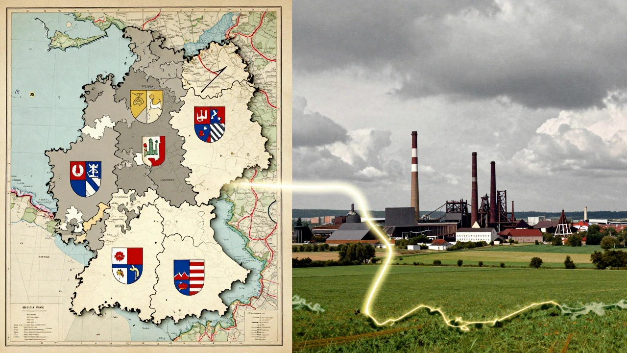 Zusammenlegung von Westfalen und Rheinland 1946 zur neuen Provinz Nordrhein-Westfalen.